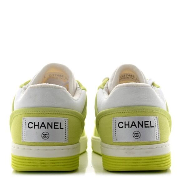 CHANEL 2021 Interlocking CC Logo Sneakers, White / Yellow, Size 10B, Retail $900 - Picture 2 of 5